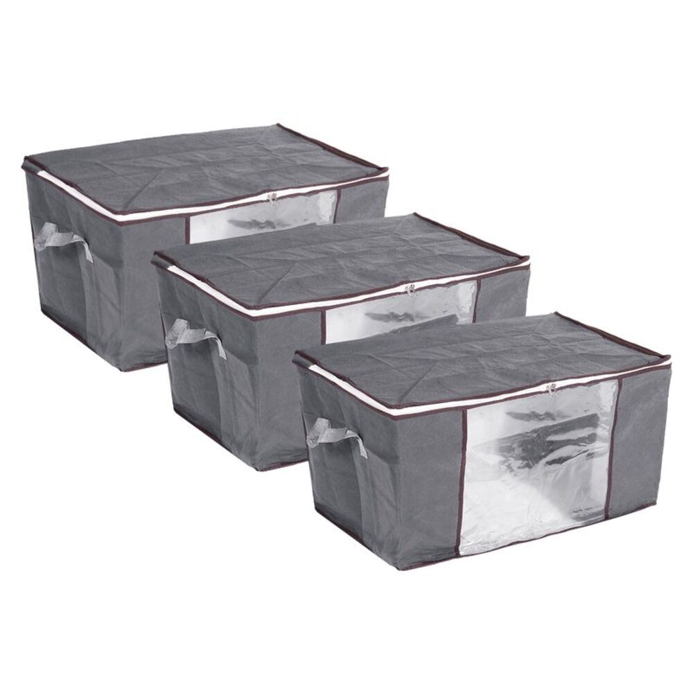 Clothes Storage Bag 3pcs Foldable Closet Organizers with Handles Grey